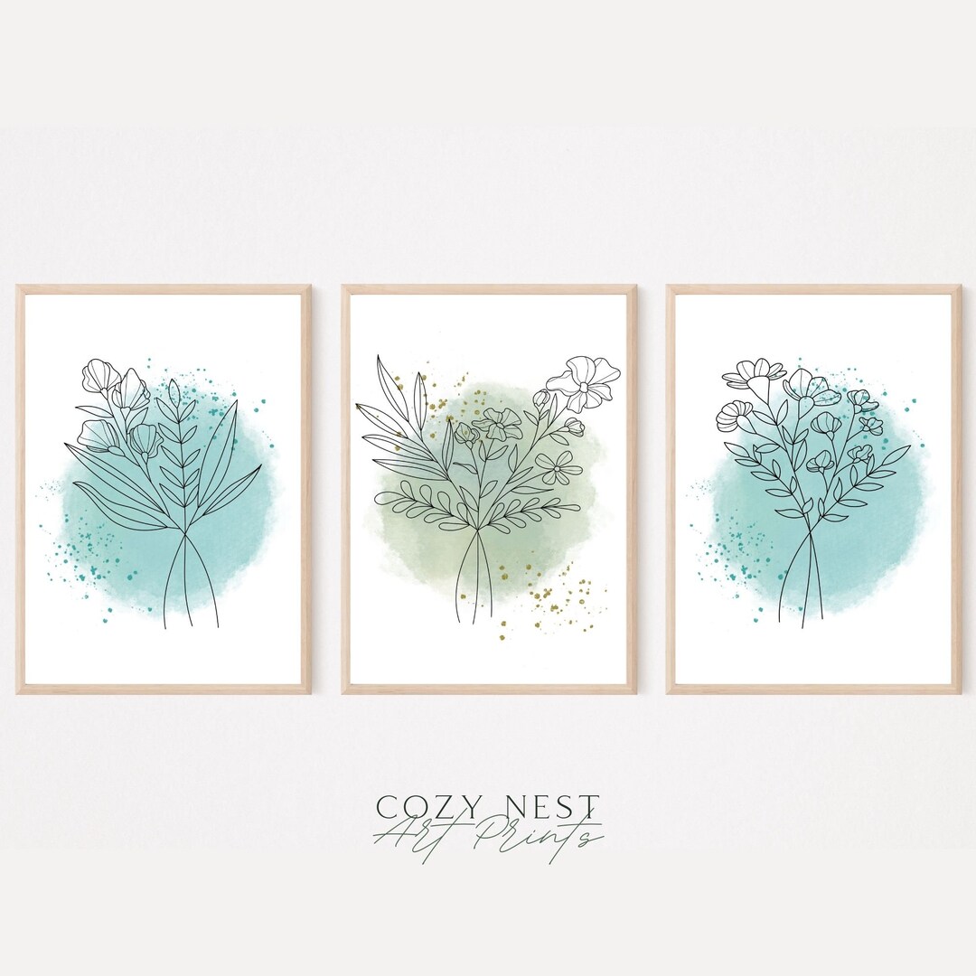 Flower Line Art Print Floral Print Botanical Wall Decor Set of 3 Prints ...