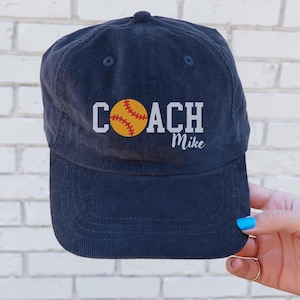 Embroidery  Corduroy Cap for Softball Coaches, Personalized Softball Coach Gift, Custom Softball Gift, End of Season Gift, Unique Coach Gift
