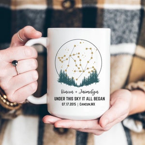 Taza personalizada con mapa de constelaciones, regalo de aniversario con mapa estelar personalizado para él y para ella, regalo de décimo aniversario para esposo, primera cita