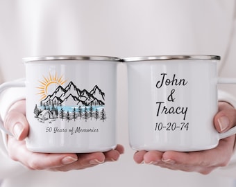 Custom 50th Anniversary Gift for Couples Camping Mug, 50th Wedding Anniversary,50 Year Golden Anniversary, Married for 50 Years Unique Gift