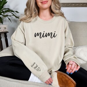 Custom Mimi Sweatshirt With Grandkid Name on Sleeve, Minimalist Mimi Sweater, Mother&#39;s Day Gift For Grandma ,Personalized Grandma Sweatshirt
