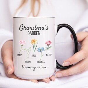 Grandma&#39;s Garden Mug With Personalized Birth Flower Mug,Grandma Gift,Personalized Gift for Grandma from Grandchildren,Nana&#39;s Garden Mug