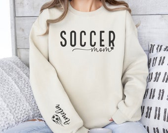 Personalized Soccer Mom Sweatshirt with Kids Name,Custom Gift for Soccer Mom Crewneck, Soccer Sweatshirt,Soccer Mom Shirt,Soccer Team tee
