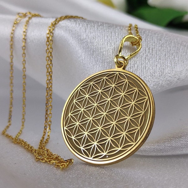 14k Gold Flower of Life Necklace, Seed of Life Pendant, Flower of Life Pendant, Symbol of Perun, Spiritual Best Friend Necklace, Gold Charm