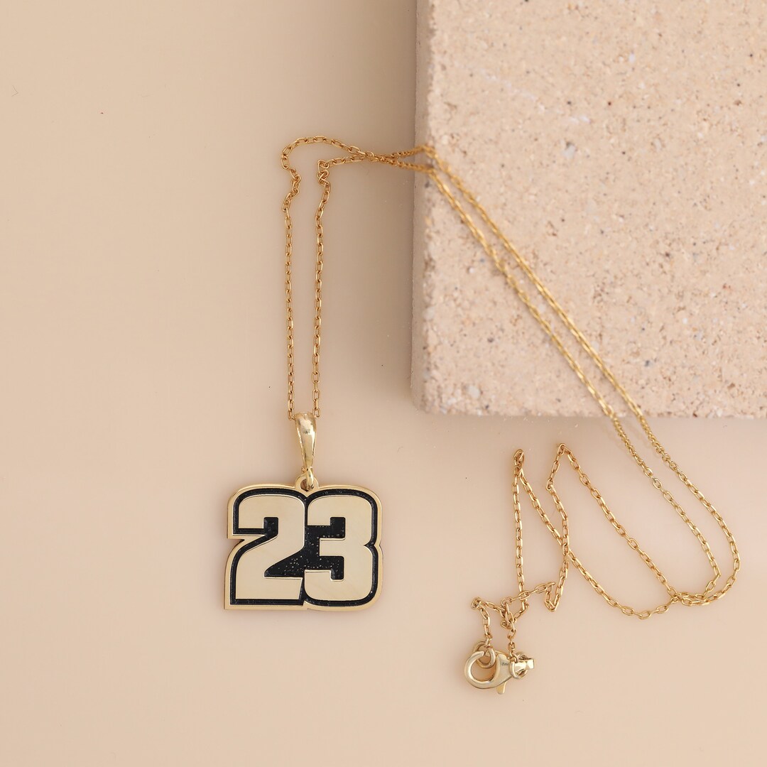 Solid Gold Sports Number Necklace // Player Number Necklace // Etsy