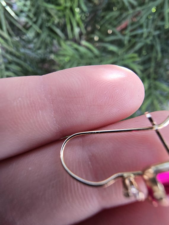 10k Solid Gold Emerald Cut Ruby Dangle Drop Earri… - image 4