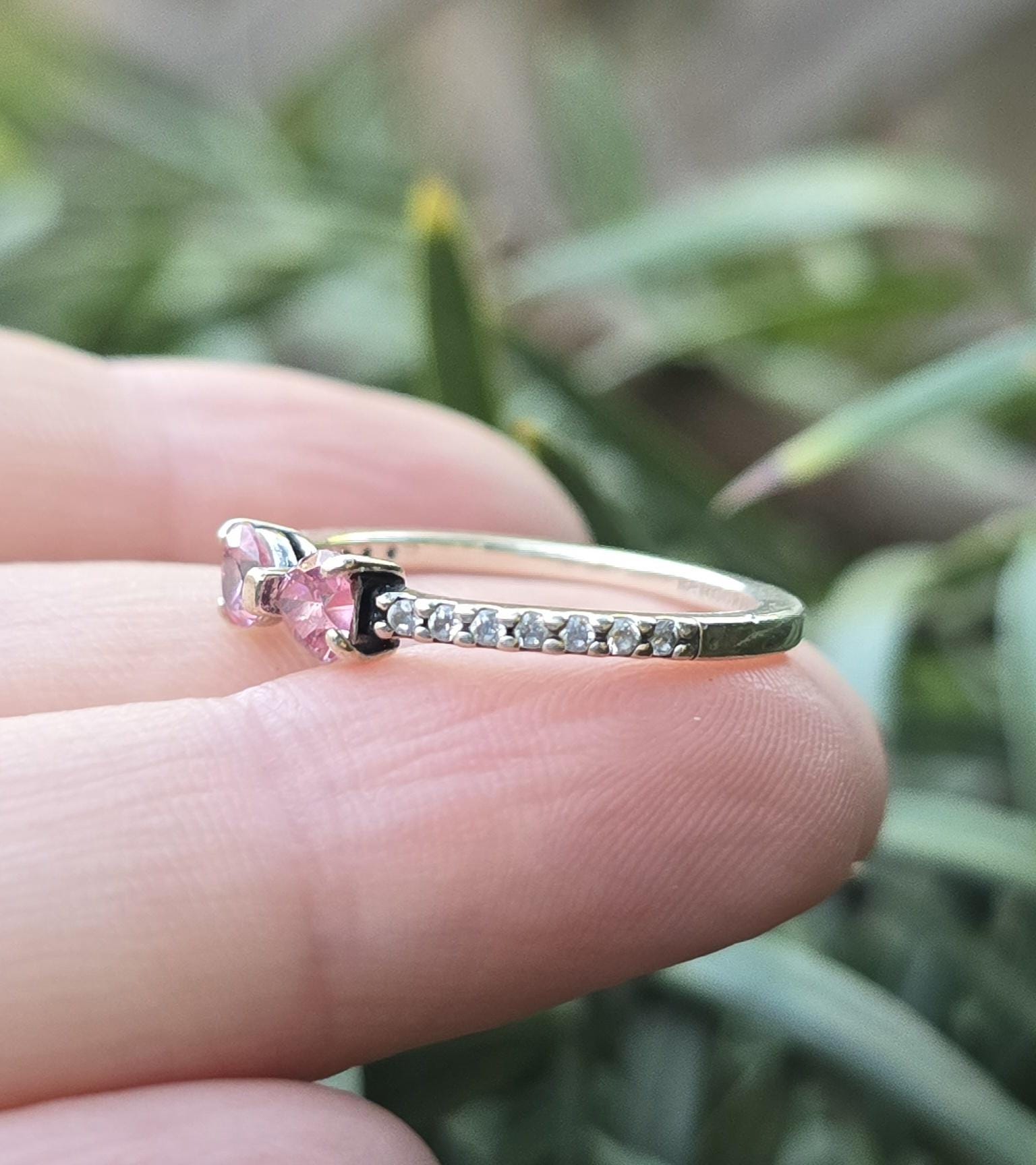 Pandora Pink Bow Ring Sterling Silver 925 ALE Size 54 Heart Cut CZ Pavé ...