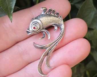 Titel Vintage Danecraft Sterling Silber Fisch Brosche Rotes Auge Figural Pin Mid Century Nautik Schmuck 4 cm