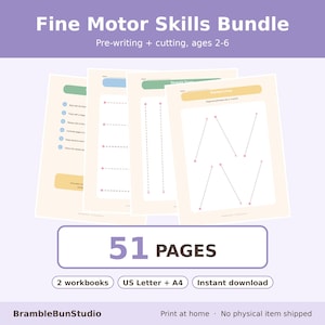 Fine Motor Skills Bundle, Pre Writing Line Tracing and Scissor Cutting Practice, Preschool Toddler Printable Worksheets PDF, 51 Pages