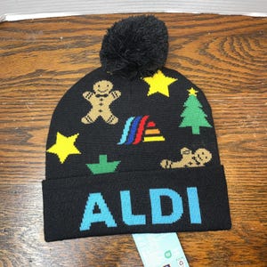 ALDI Gear - Christmas Holiday Winter Beanie Hat -gingerbread Man - 2024 - Black