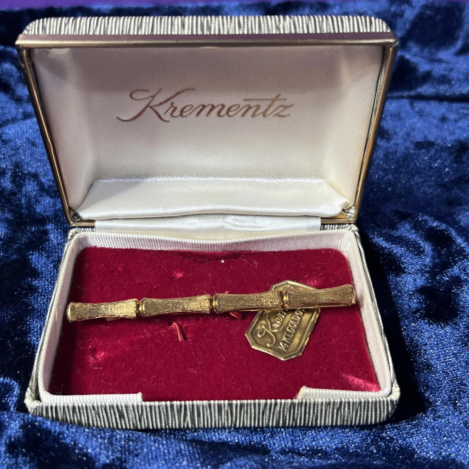 Mint-in-Box Vintage Krementz 14K Gold Overlay Tie Clip/Bar with Tag the bamboo s