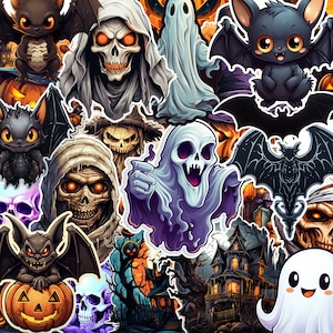40+ Digital High-Quality PNG Halloween Stickers! High-Quality Transparent Halloween Stickers.