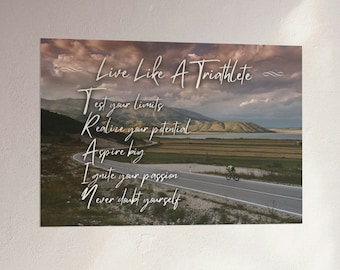 Live Like A Triathlete Poster, Inspirational Wall Art Gift For Triathlete, Lakeside Cyclist