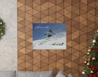 Life Is A Ride Snowboarding Wall Poster, Gift For Snowboarder, Woman In Powder