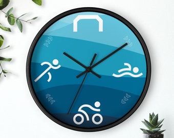 Triathlon Themed 10in Wall Clock, Gift For Triathlete