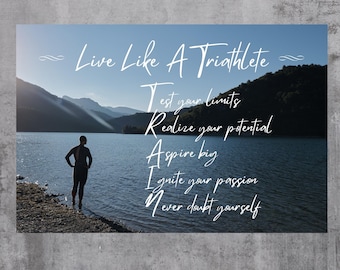Live Like A Triathlete Poster, Inspirational Wall Art Gift For Triathlete, Lake Swim