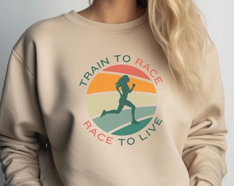 Women's Running Race Inspired Crewneck Sweatshirt, Race To Live, Gift for Runner