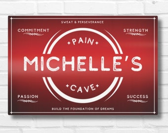 Personalized Home Gym or Pain Cave Metal Art Sign, Red
