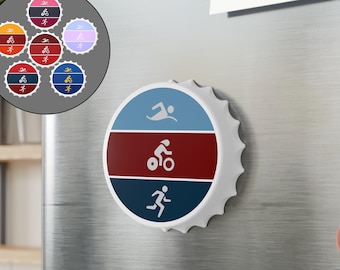 Magnetic Triathlon Bottle Opener, Gift for Triathlete