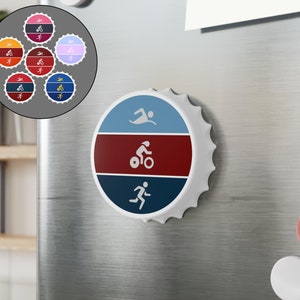 Magnetic Triathlon Bottle Opener, Gift for Triathlete