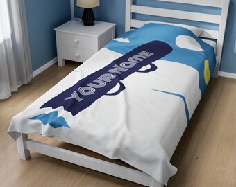 Personalized Snowboarder Velveteen Blanket: Custom Name Throw