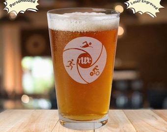 Personalized Engraved Pint Glass For Triathlete, 16oz