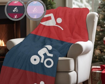 Icons Of Triathlon Velveteen Plush Blanket, Gift For Triathlete, Throw Blanket