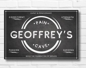 Personalized Home Gym or Pain Cave Metal Art Sign, Black