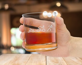 Engraved Whiskey Glass For Triathletes, 10.5oz
