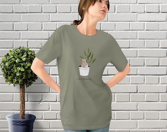 Eco-Friendly Organic Cotton T-Shirt, Still Growing Kitty Plant Design