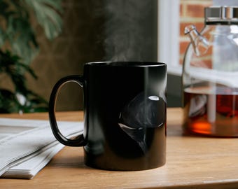 Orca Black Ceramic Mug, Ocean Wildlife Design