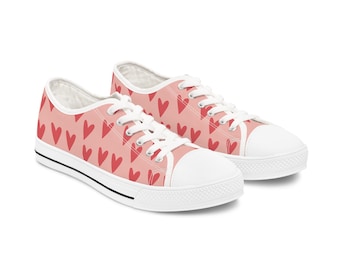 LOVE pink HEART, trendy shoes Women's Low Top Sneakers, gift for, BoostedX clothing stores