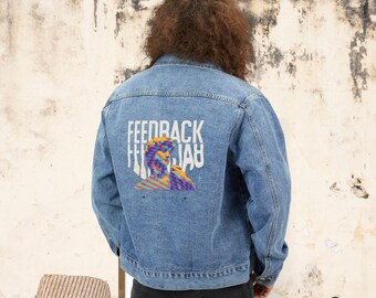 Men's Vintage FEEDBACK Denim Jacket, Lapel Collar