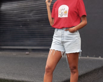 Koszulka z nadrukiem hipsterskim, kremowa koszula casualowa w stylu vintage