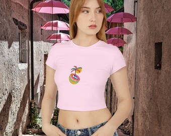 Fruity Graphic Organic Cotton Crop Top, Island Vibes