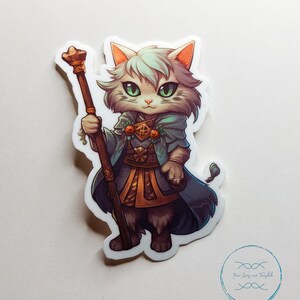 Cleric Cat || Single Glossy Sticker || Dungeons and Dragons || Cats playing DnD || Fantasy Cat