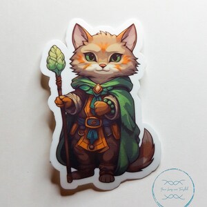 Gatto Druido// Adesivo lucido singolo // Dungeons and Dragons // Gatti che giocano a DnD // Fantasy Cat