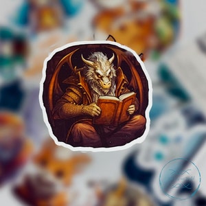 May include: A white dragon with a book in its claws, sitting on a throne with a dark brown background. The dragon has a serious expression and is wearing a dark brown robe.