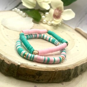 Seaside Romance: Pink & Seafoam Green Heishi Bracelet