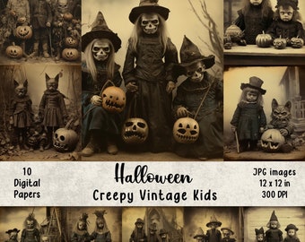Creepy Vintage Halloween Kids: Digital Paper Pack (JPG Files)