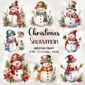 Watercolor Christmas Snowman | Cute Snowman | Clipart Bundle | Christmas Snowman | Snowman PNG | Snowman Clipart | Watercolor Snowman