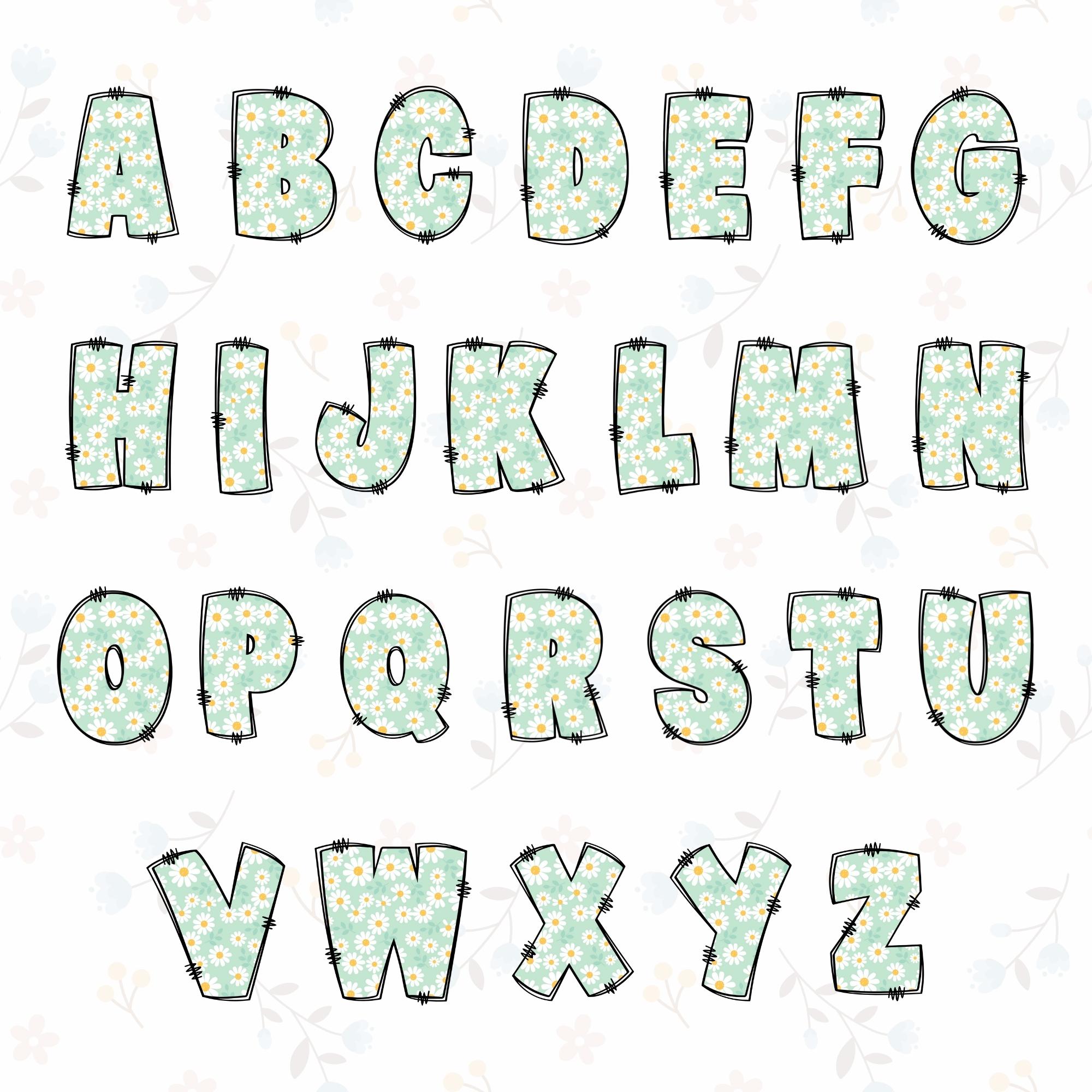 Daisy Floral Doodle Alphabet Clipart: Spring Summer Letters (PNG ...