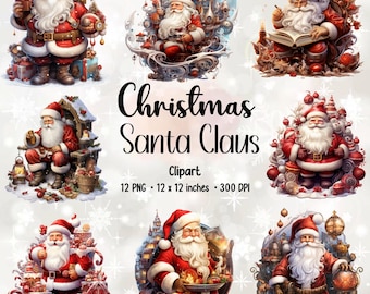 Cute Christmas Santa Claus Clipart Bundle | 12 PNG Images (Digital Download)