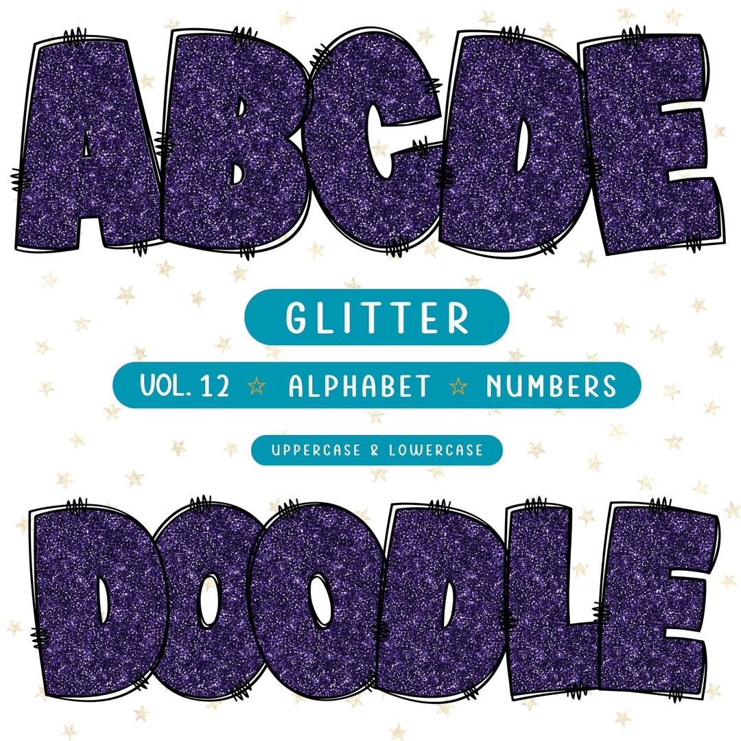 Purple Glitter Doodle Alphabet Clipart: PNG Bundle (digital Download ...