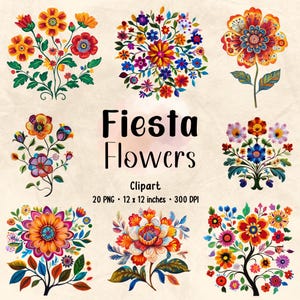 Fiesta Flowers Clipart: Mexican Floral PNG Bundle (Digital Download)