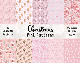 Christmas Pink Seamless Patterns: Scrapbook Paper (Digital Download)