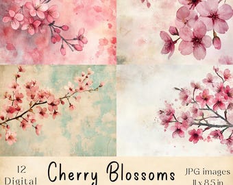 Watercolor Cherry Blossom Journal Pages: Printable Scrapbook Paper (Digital Download)