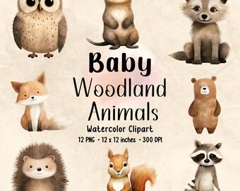 Watercolor Baby Woodland Animals Clipart Bundle (Digital Download)
