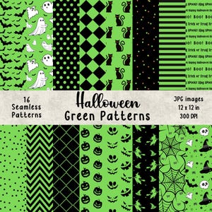 Green Halloween Seamless Patterns | Cute Halloween | Halloween Background | Scrapbooking | Printables | Digital Download
