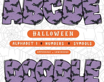 Halloween Doodle Alphabet 1 Clipart: PNG Bundle (Digital Download)